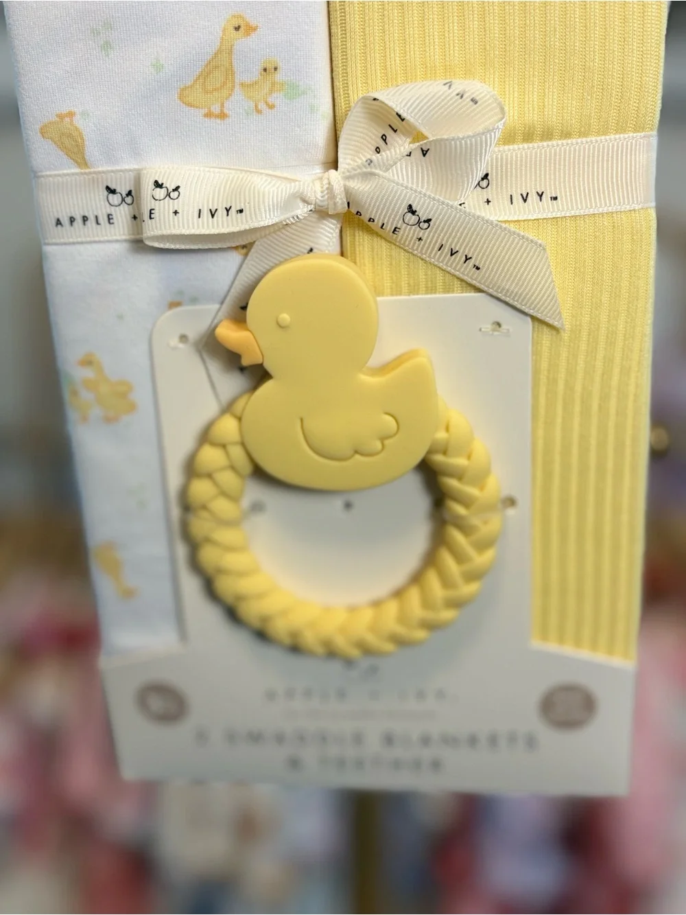 Yellow Duck Swaddle Blanket Set with Teether